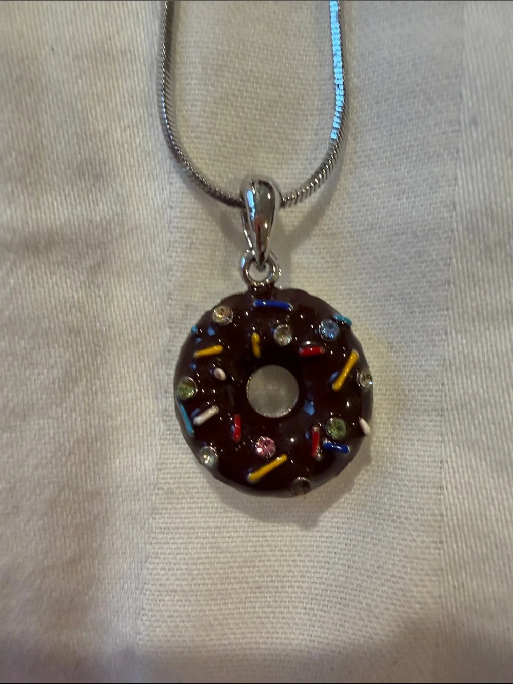 Silver Chain Necklace with sprinkle Donut Pendant